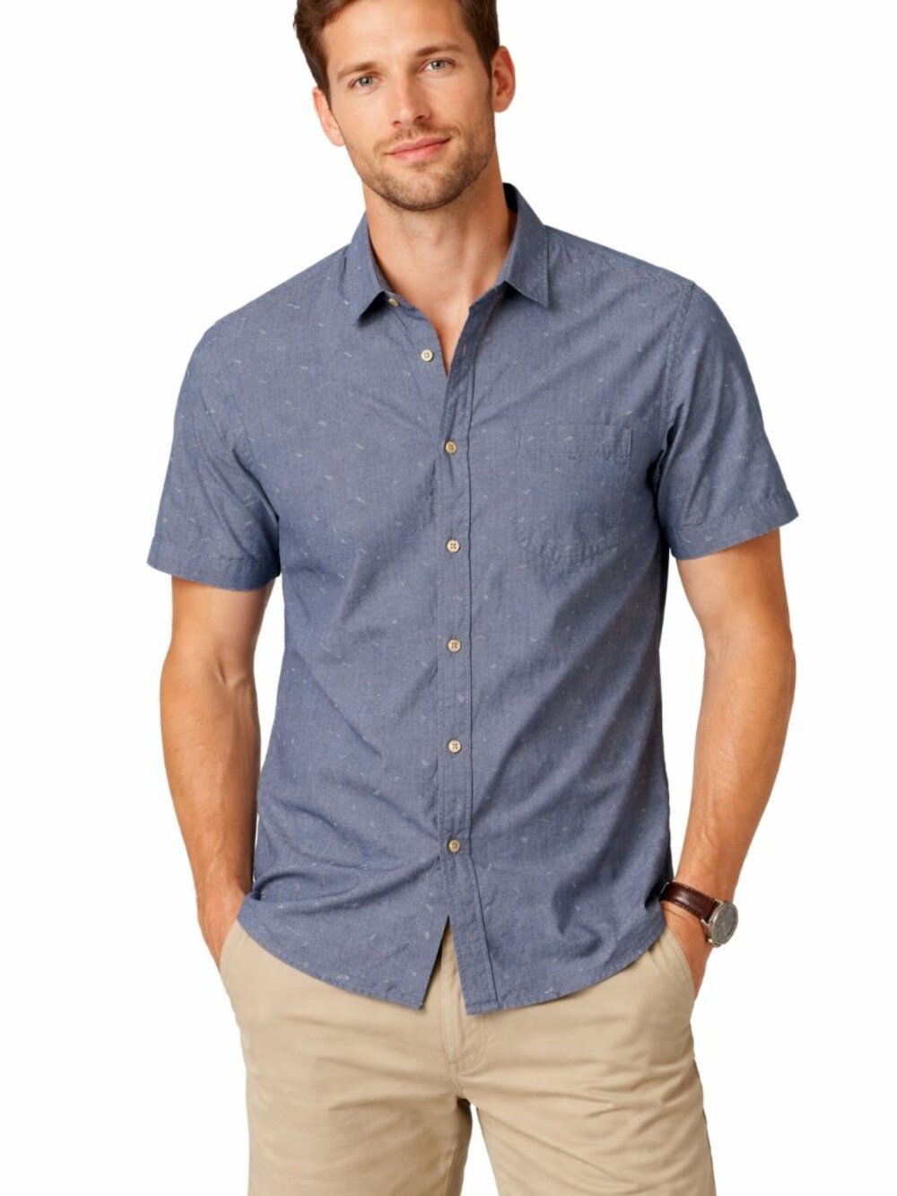 Denim & Flower Ricky Singh Mens Shirt M Navy Bird Print Short Sleeve Button Up